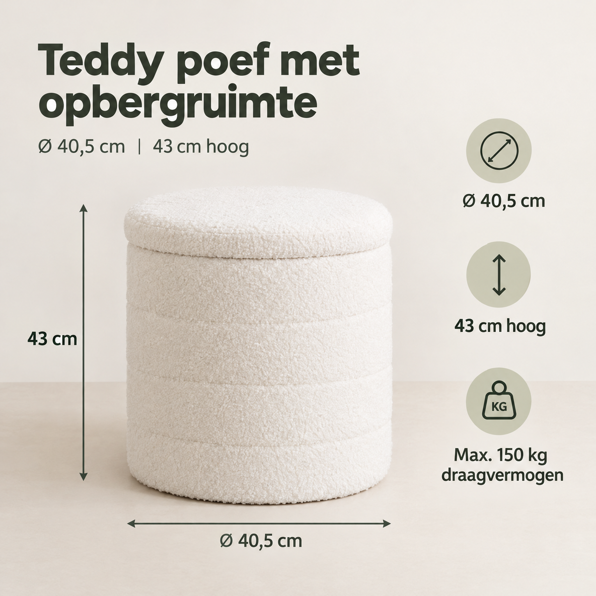 Witte opbergpoef met teddy-ontwerp van BukkitBow, opvouwbaar en omkeerbaar deksel, multifunctioneel zit- en opbergruimte.