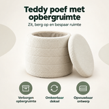 Witte opbergpoef van BukkitBow met teddy-ontwerp, opvouwbaar en omkeerbaar deksel voor praktische opbergruimte.