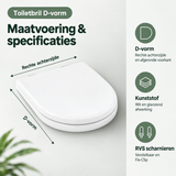 Witte toiletbril in D-vorm van BukkitBow, softclose, quick-release, gemaakt van kunststof, voor comfortabele en hygiënische gebruik.