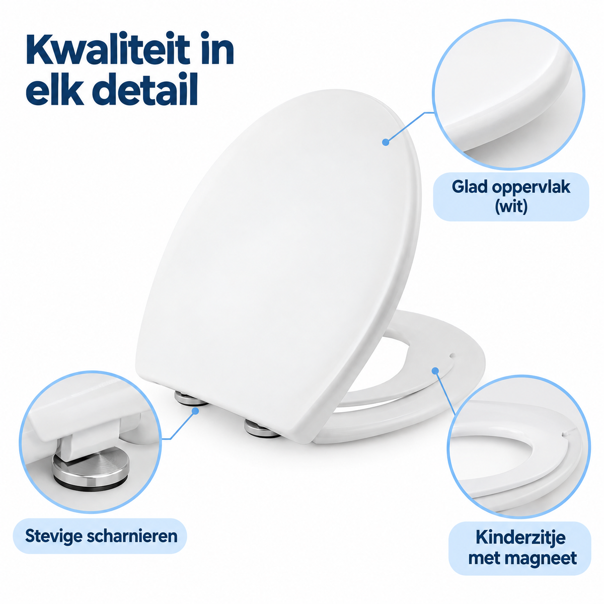 Detail van materiaal en afwerking van toiletbril met kinderzitje