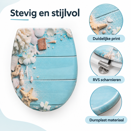 Detail van materiaal en afwerking van toiletbril met print