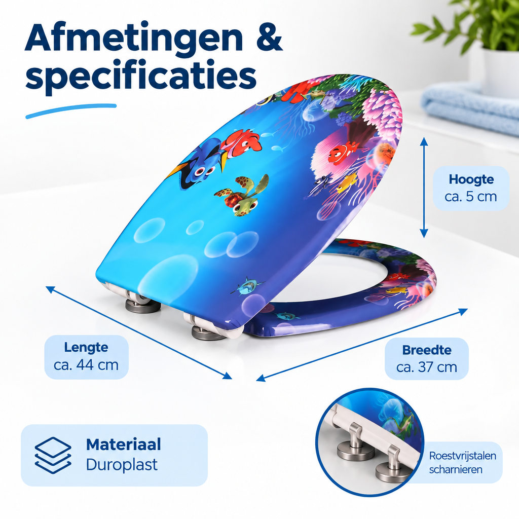 Afmetingen en productspecificaties van toiletbril met softclose