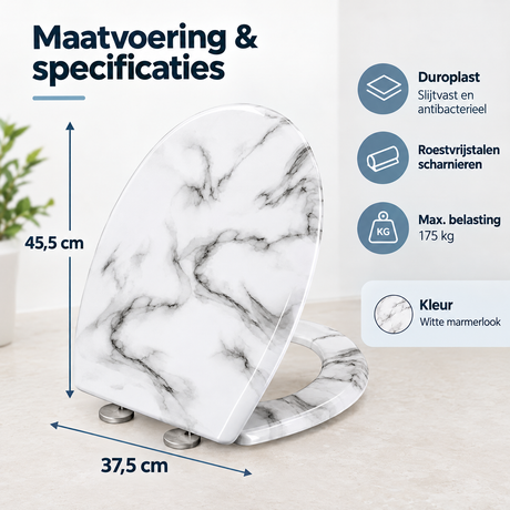 Afmetingen en productspecificaties van toiletbril met softclose