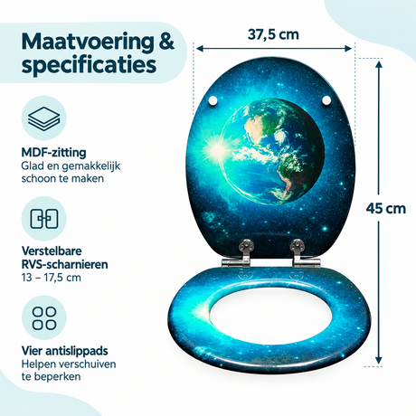Afmetingen en productspecificaties van toiletbril met softclose