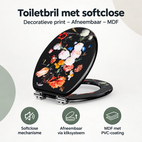 Overzicht van toiletbril met softclose met de belangrijkste productvoordelen