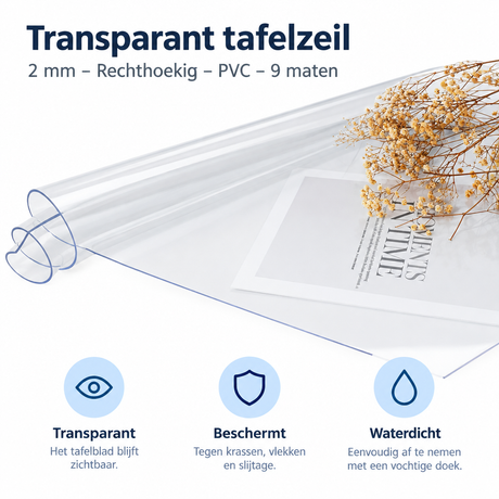 Transparant tafelzeil van BukkitBow, 2 mm dik, rechthoekig, PVC, geschikt voor tafelbescherming, in 9 maten.