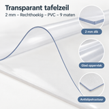 Detail van materiaal en afwerking van transparant tafelzeil 2 mm