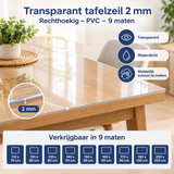 Afmetingen en productspecificaties van transparant tafelzeil 2 mm