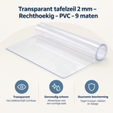 Overzicht van transparant tafelzeil 2 mm met de belangrijkste productvoordelen