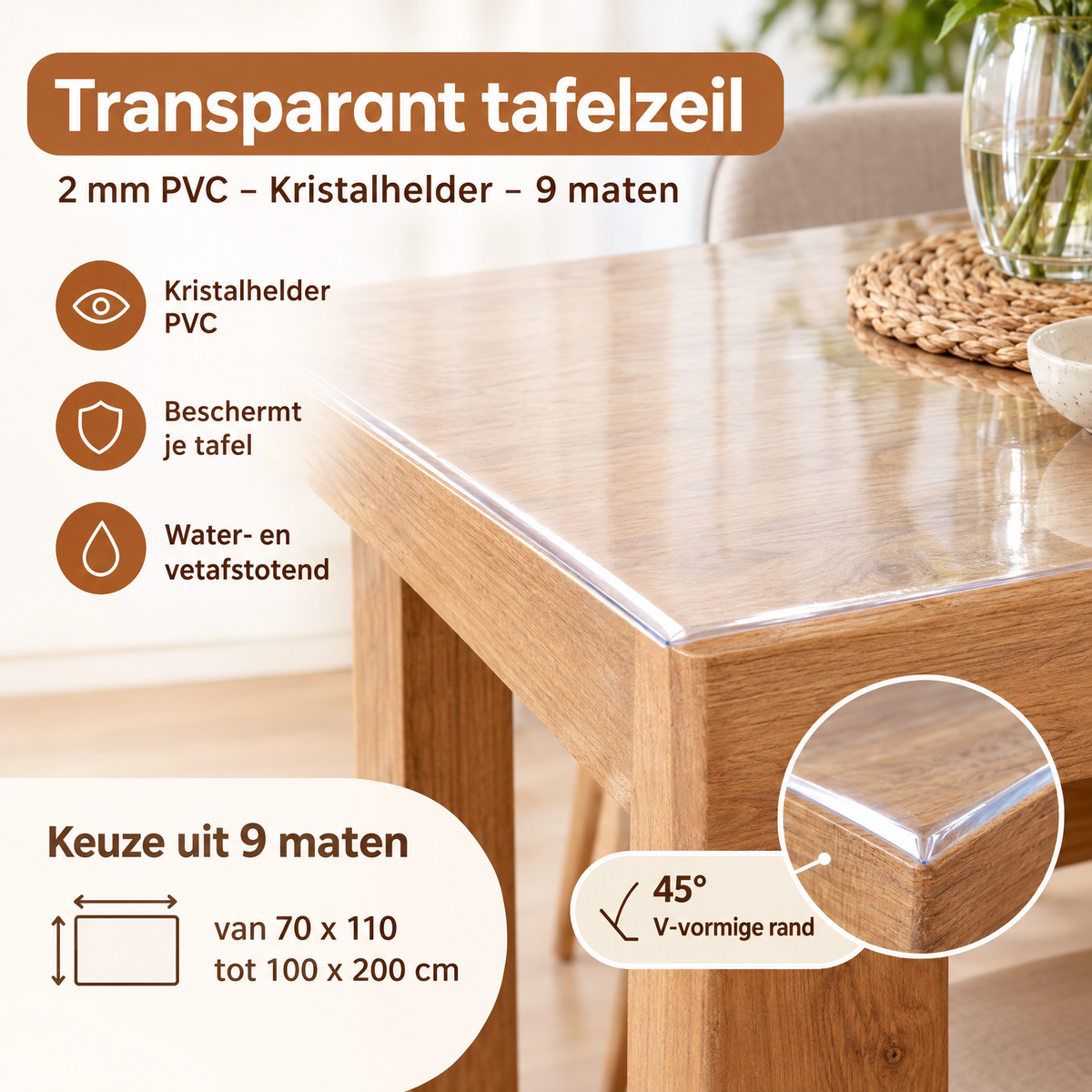 Transparant tafelzeil van 2 mm PVC van BukkitBow, kristalhelder, in verschillende maten, geschikt voor bescherming en decoratie.
