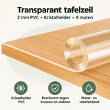 Transparant BukkitBow tafelzeil van 2 mm PVC, kristalhelder, overzicht van 9 maten voor bescherming en decoratie.