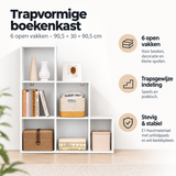 Belangrijkste voordelen en eigenschappen van trapvormige boekenkast