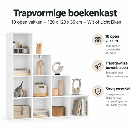 Belangrijkste voordelen en eigenschappen van trapvormige boekenkast