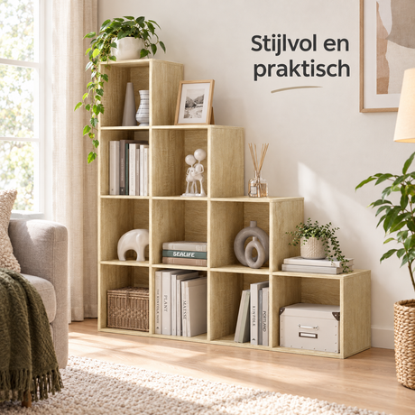 trapvormige boekenkast in gebruik in een passende praktijksituatie