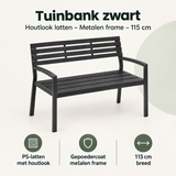 Overzicht van tuinbank zwart met de belangrijkste productvoordelen