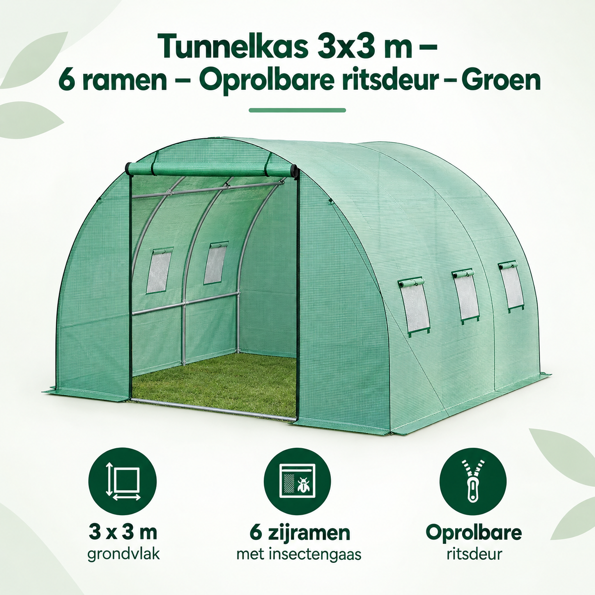 Overzicht van tunnelkas 3x3 met de belangrijkste productvoordelen