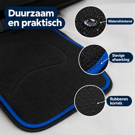 Set van 4 universele autobotten van BukkitBow met waterafstotend tapijt en PP-stof, geschikt voor verschillende autotypes.
