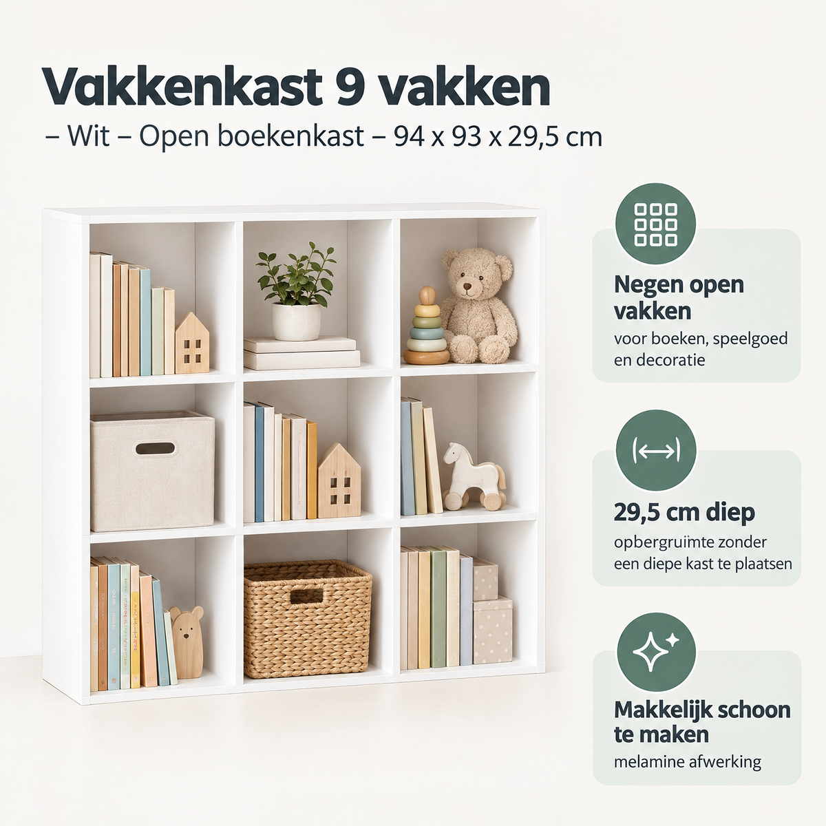 Belangrijkste voordelen en eigenschappen van vakkenkast 9 vakken