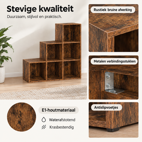 Detail van materiaal en afwerking van vakkenkast