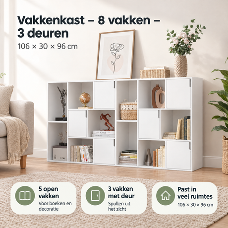 Praktische toepassing en keuzehulp voor vakkenkast met 8 vakken