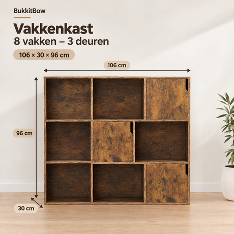 Afmetingen en productspecificaties van vakkenkast met 8 vakken