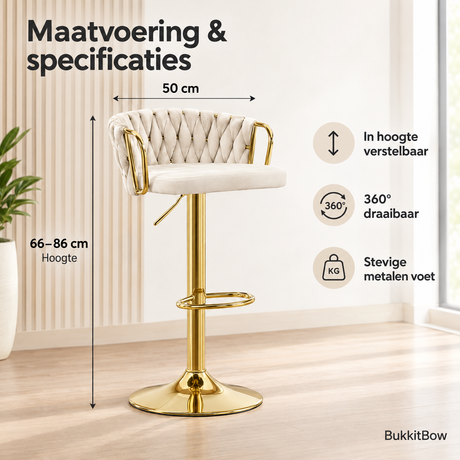 Afmetingen en productspecificaties van velvet barkruk
