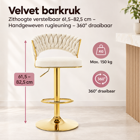 Afmetingen en productspecificaties van velvet barkruk