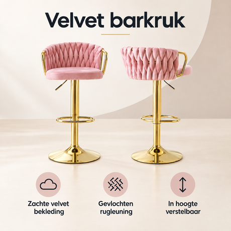Overzicht van velvet barkruk met de belangrijkste productvoordelen