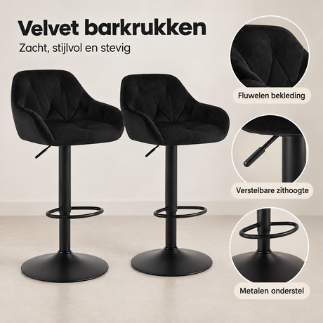 Detail van materiaal en afwerking van velvet barkrukken