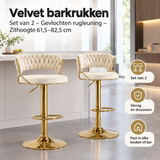 Set van 2 velvet barkrukken met gevlochten rugleuning en verstelbare zithoogte van 61,5 tot 82,5 cm, door BukkitBow.