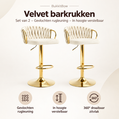 Overzicht van velvet barkrukken met de belangrijkste productvoordelen