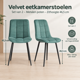 Afmetingen en productspecificaties van velvet eetkamerstoelen