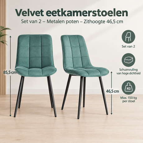 Afmetingen en productspecificaties van velvet eetkamerstoelen