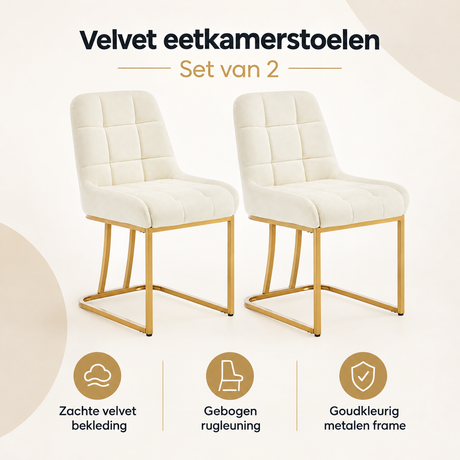 Overzicht van velvet eetkamerstoelen met de belangrijkste productvoordelen