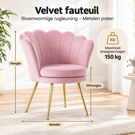 Afmetingen en productspecificaties van velvet fauteuil