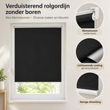 Detail van materiaal en afwerking van verduisterend rolgordijn zonder boren
