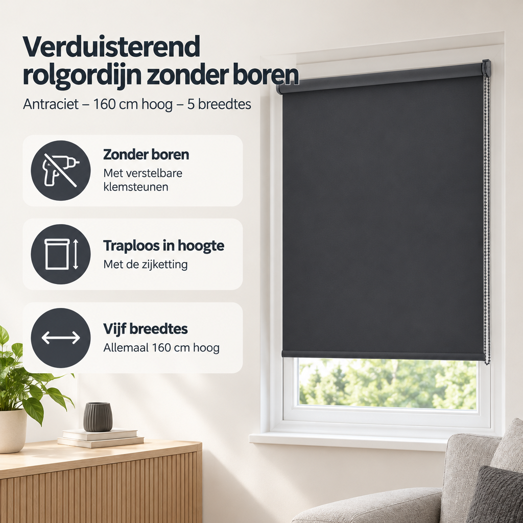 Praktische toepassing en keuzehulp voor verduisterend rolgordijn zonder boren