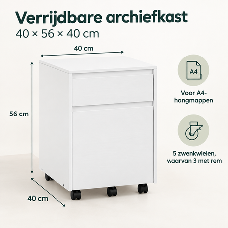 Afmetingen en productspecificaties van verrijdbare archiefkast