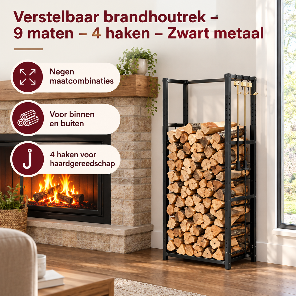 Praktische toepassing en keuzehulp voor verstelbaar brandhoutrek