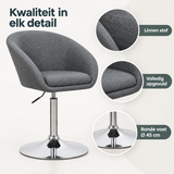 Detail van materiaal en afwerking van verstelbare barkruk met armleuning