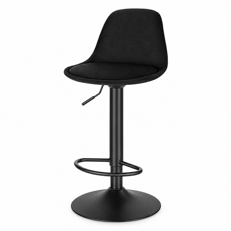 Verstelbare barkruk met rugleuning van BukkitBow, 360° draaibaar, zithoogte van 62-83,5 cm, modern en comfortabel ontworpen.