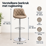 Afmetingen en productspecificaties van verstelbare barkruk met rugleuning