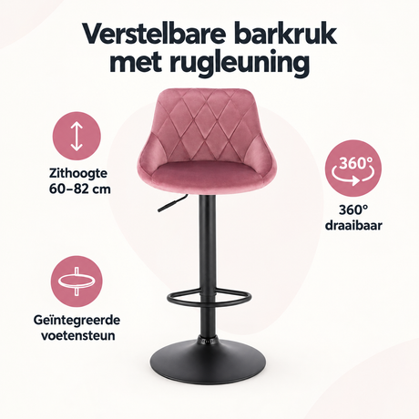 Overzicht van verstelbare barkruk met rugleuning met de belangrijkste productvoordelen