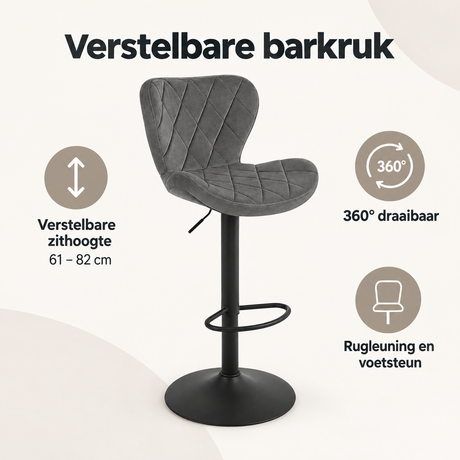 Overzicht van verstelbare barkruk met de belangrijkste productvoordelen