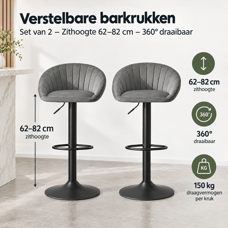Afmetingen en productspecificaties van verstelbare barkrukken