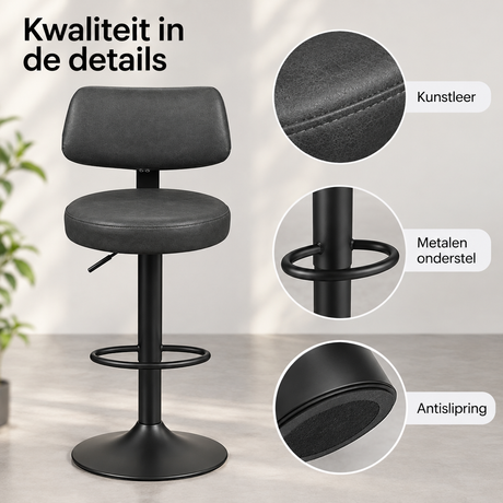 Detail van materiaal en afwerking van verstelbare barkrukken set van 2