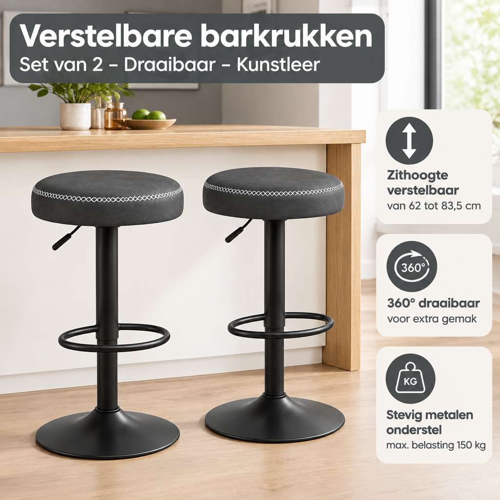 Praktische toepassing en keuzehulp voor verstelbare barkrukken set van 2