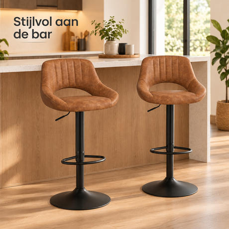 Set van 2 verstelbare barkrukken van BukkitBow met rugleuning, zithoogte 61,5-83,5 cm, geschikt voor keukeneilanden of bars.