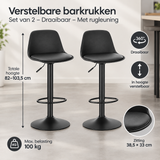 Afmetingen en productspecificaties van verstelbare barkrukken set van 2