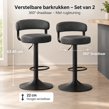 Afmetingen en productspecificaties van verstelbare barkrukken set van 2